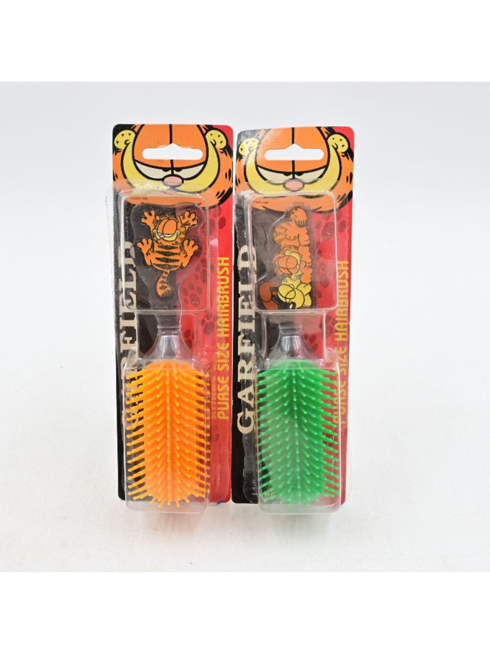 Garfield Purse Size Hairbrush Set Orange & Green 1999 Design Compact Travel Size